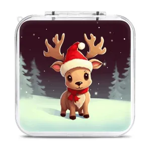 Cute Christmas Reindeer Switch Game Case Switch Game Holder Cartridge Case Storage 12 Games & 2 Micro Sd Card Slots, Travel Carry Cases, Portable Games Card Storage, Hard Shell, Buckle Closure