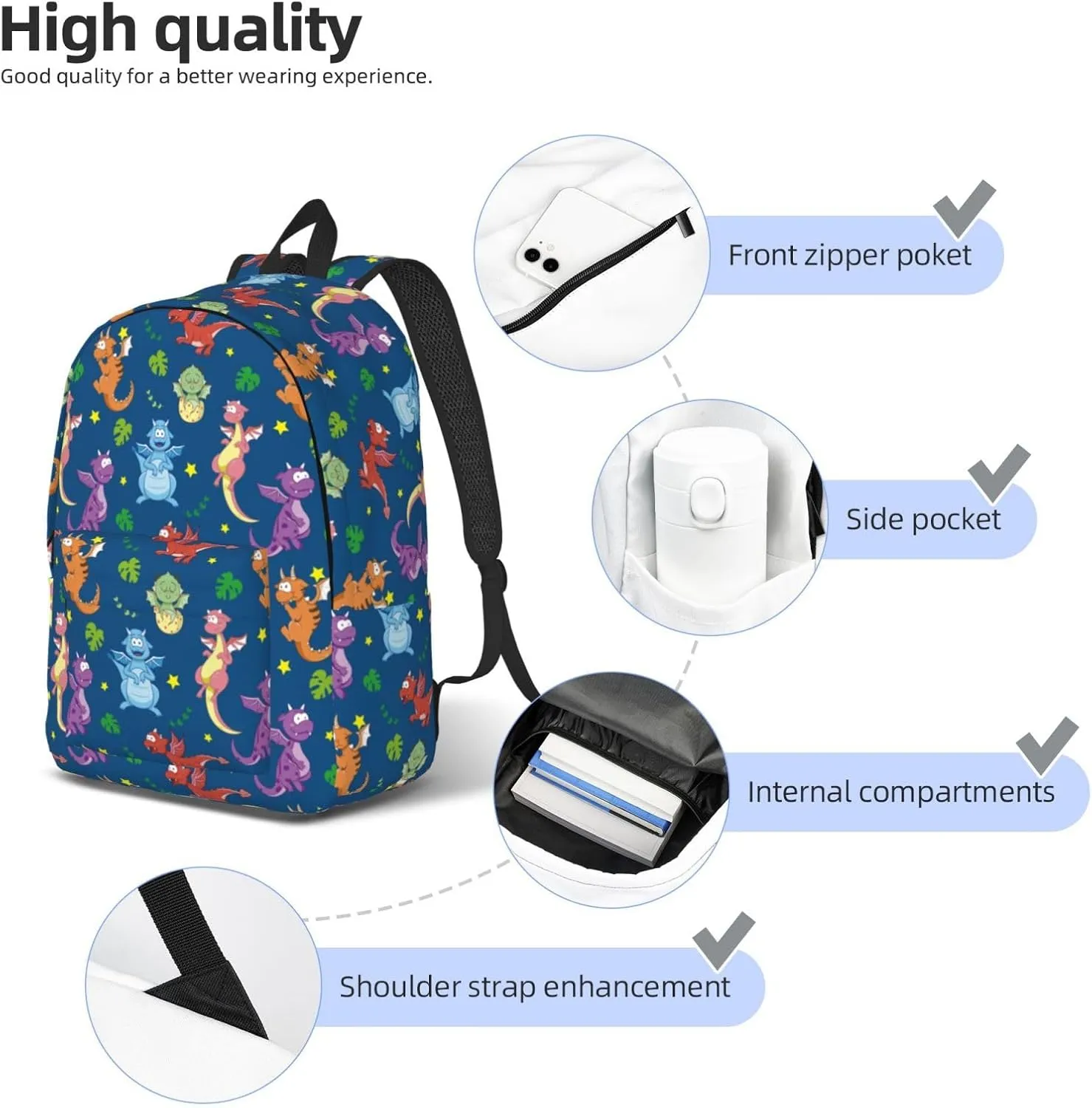 Cute Dinosaur Backpack Laptop Bag Durable Canvas Capacity Large Cute Backpacks Travel Bag - Medium