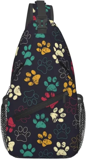 Cute Dog Paw Print Sling Bag Crossbody Bags Backpacks Dog Paw Chest Bag for Women Men Working, Shopping