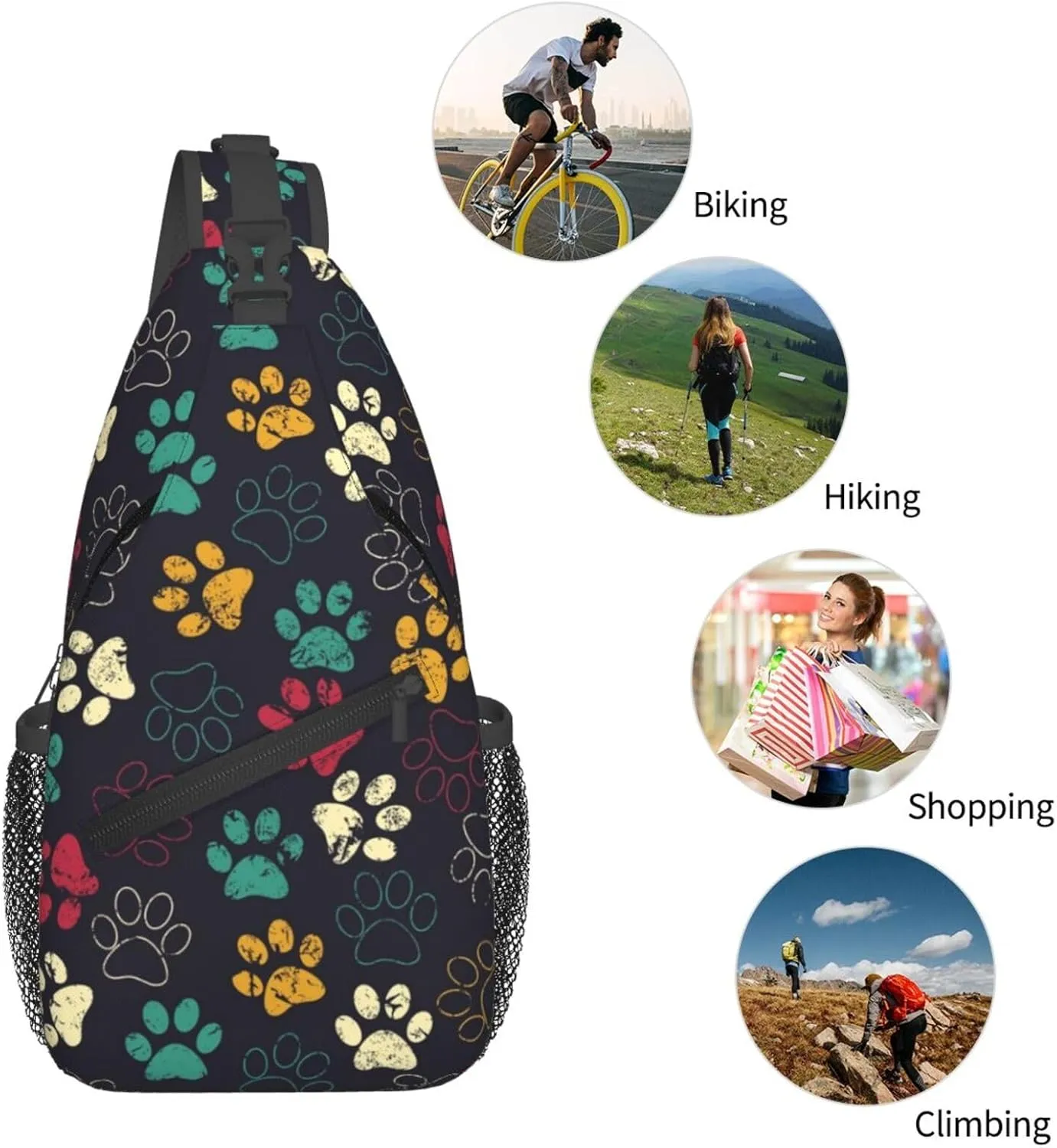 Cute Dog Paw Print Sling Bag Crossbody Bags Backpacks Dog Paw Chest Bag for Women Men Working, Shopping