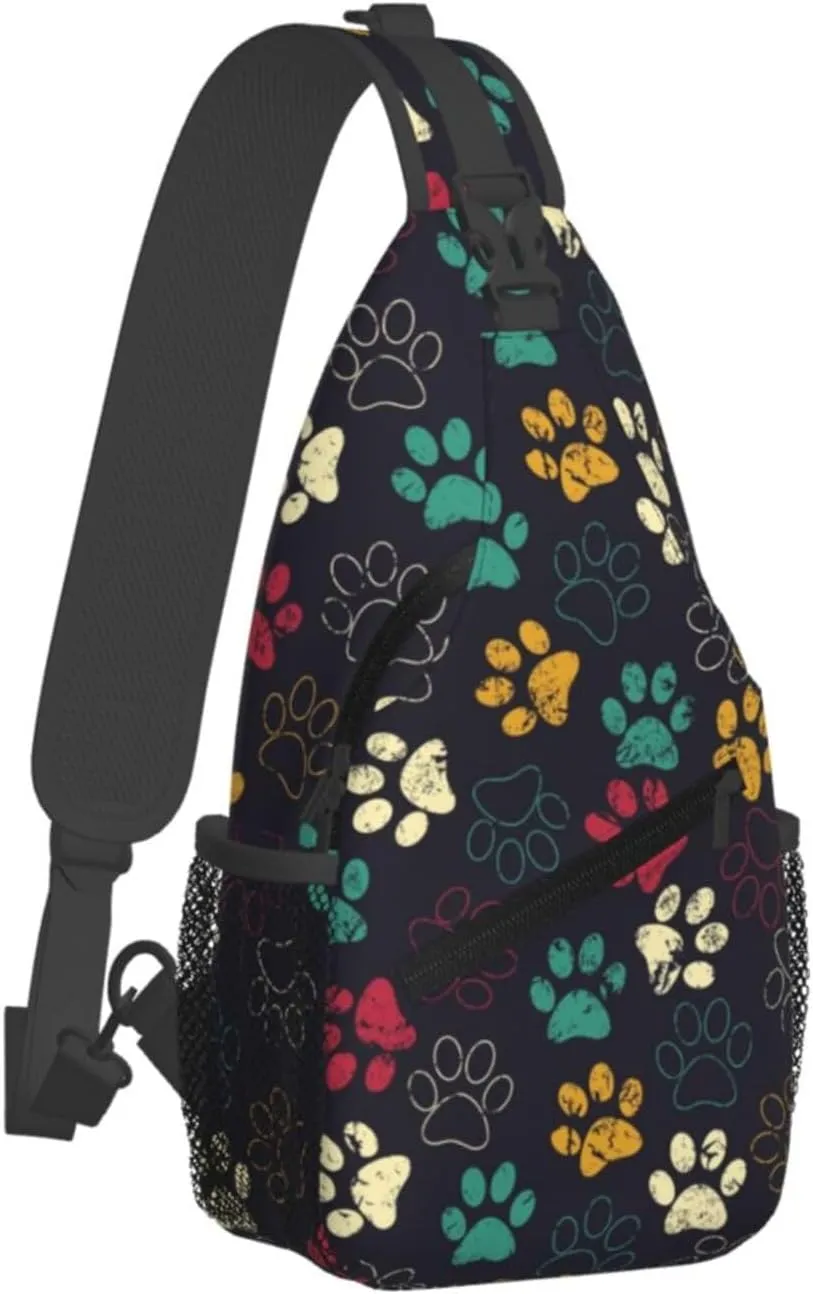 Cute Dog Paw Print Sling Bag Crossbody Bags Backpacks Dog Paw Chest Bag for Women Men Working, Shopping