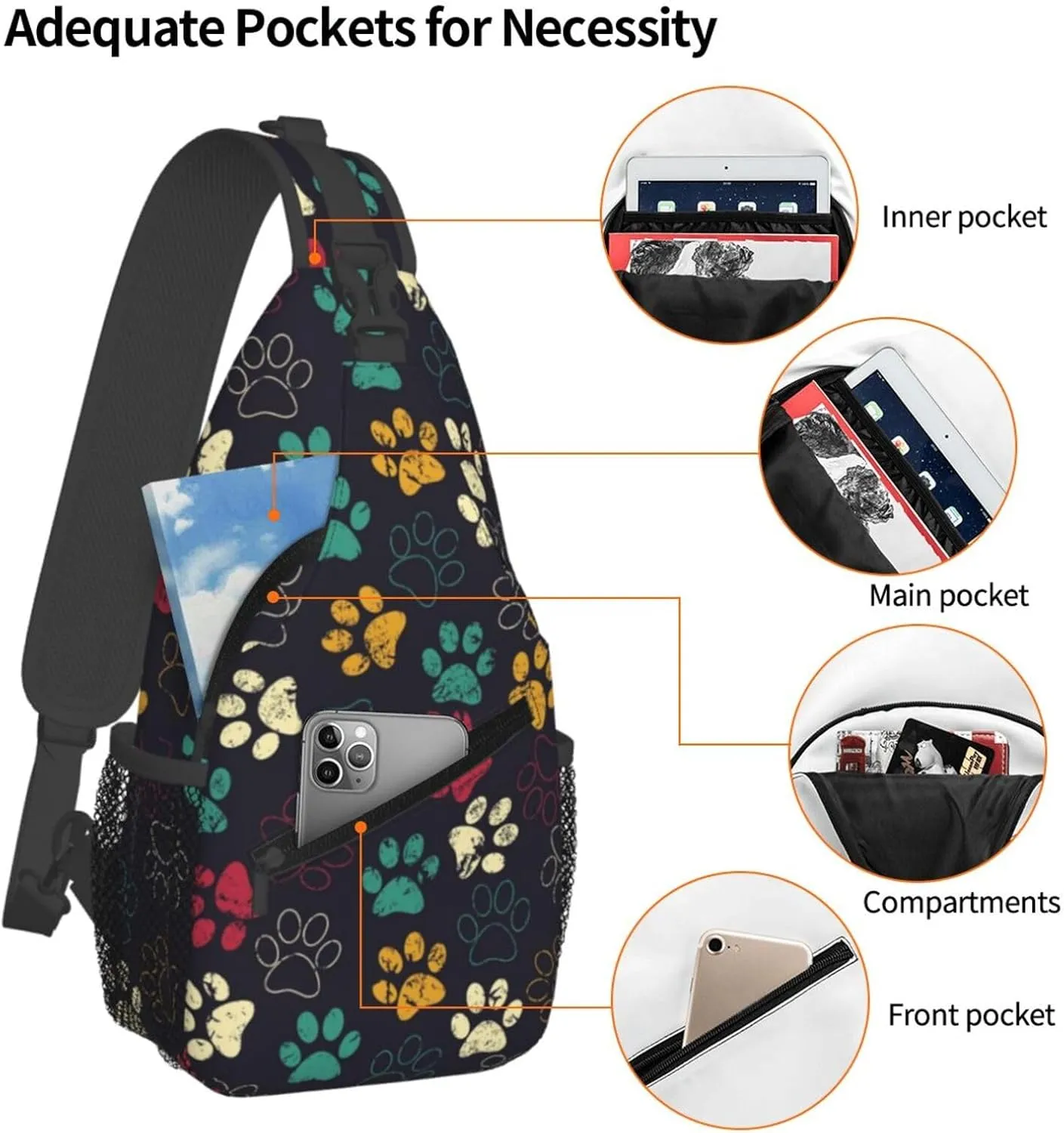 Cute Dog Paw Print Sling Bag Crossbody Bags Backpacks Dog Paw Chest Bag for Women Men Working, Shopping