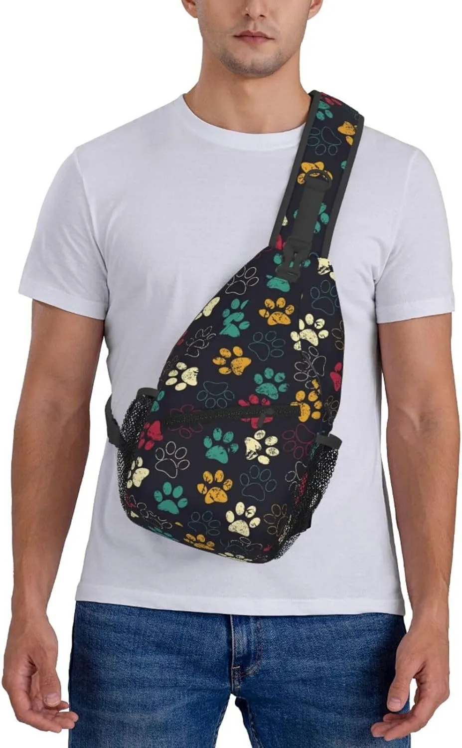 Cute Dog Paw Print Sling Bag Crossbody Bags Backpacks Dog Paw Chest Bag for Women Men Working, Shopping
