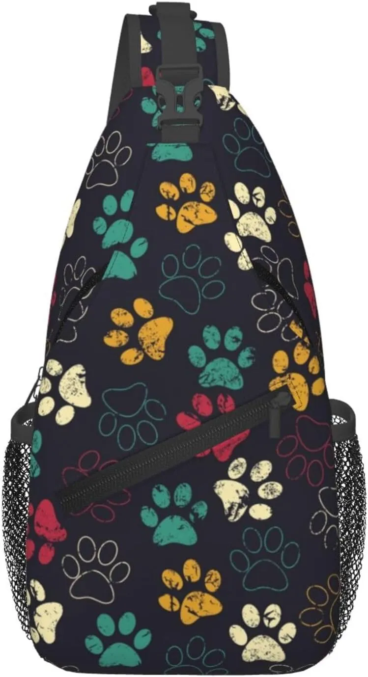Cute Dog Paw Print Sling Bag Crossbody Bags Backpacks Dog Paw Chest Bag for Women Men Working, Shopping