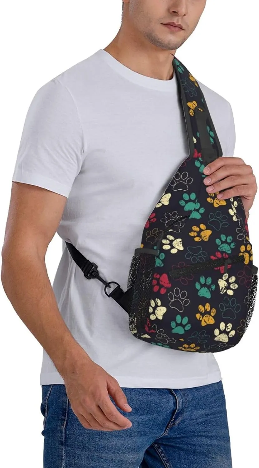 Cute Dog Paw Print Sling Bag Crossbody Bags Backpacks Dog Paw Chest Bag for Women Men Working, Shopping