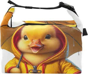 Cute Duckling Raincoat Puddle Lunch Bag for Women Reusable Lunchbag Lunch Box for Work Floral Cooler Bag Insulated for Adult