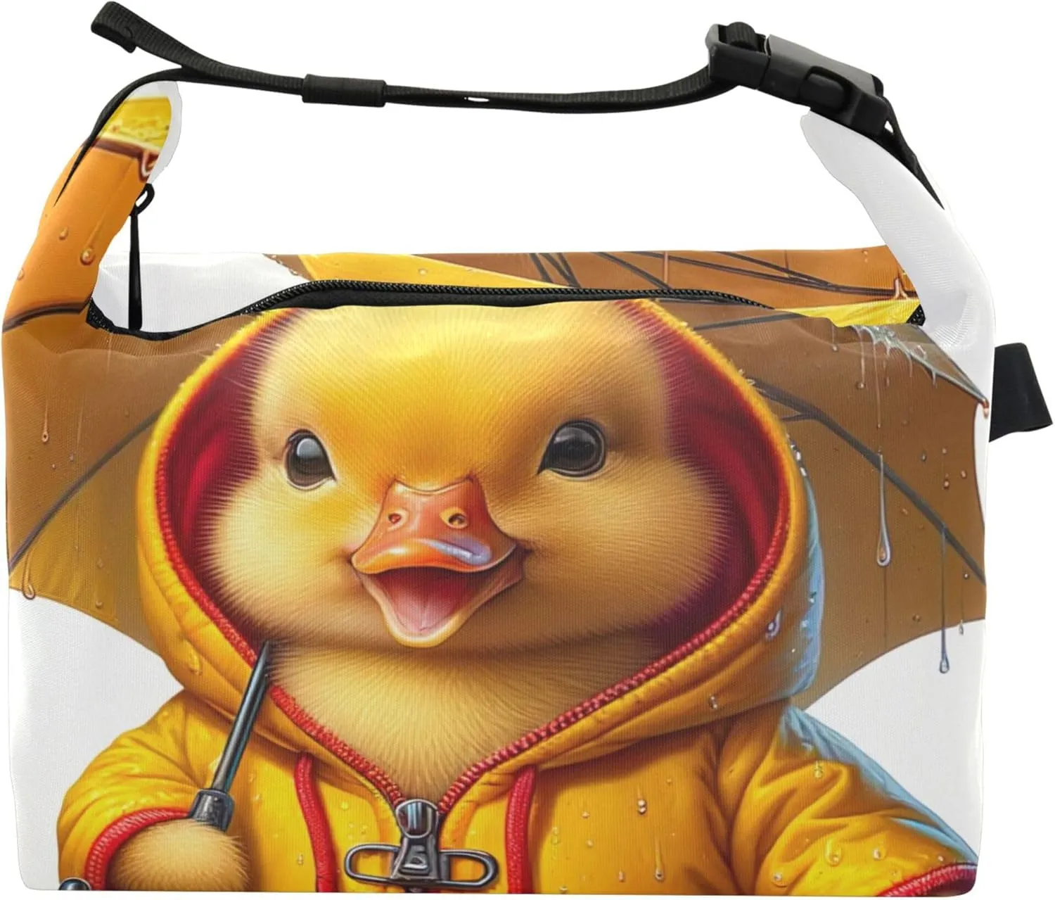 Cute Duckling Raincoat Puddle Lunch Bag for Women Reusable Lunchbag Lunch Box for Work Floral Cooler Bag Insulated for Adult