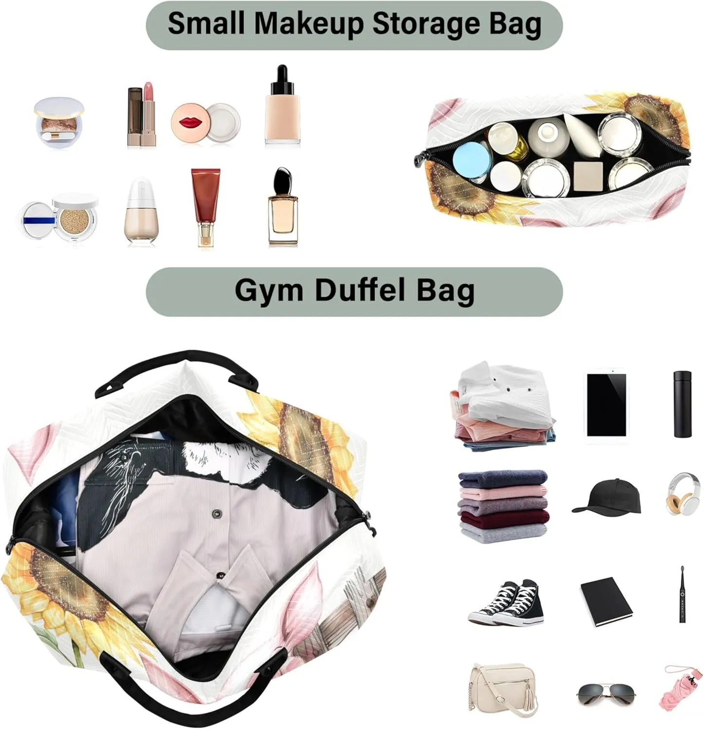 Cute Happy Pig Print Duffle Bags Travel Toiletry Bags Set of 2, Modern Womens Luggage Set of 2 Weekender Travel Bag