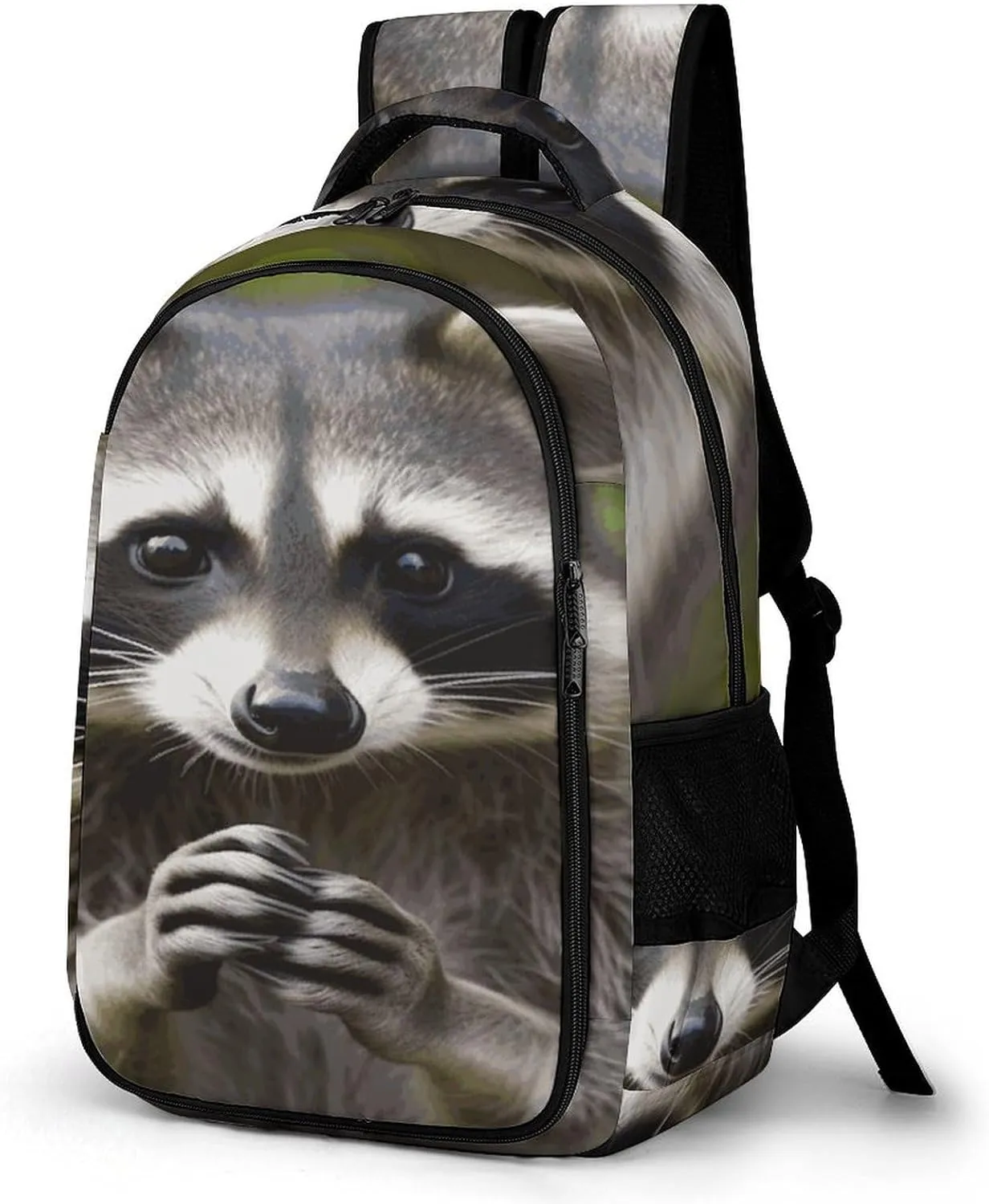 Cute Raccoon Travel Backpack Adjustable Computer Bag Casual Travel Daypack Satchel Backpack Unisex