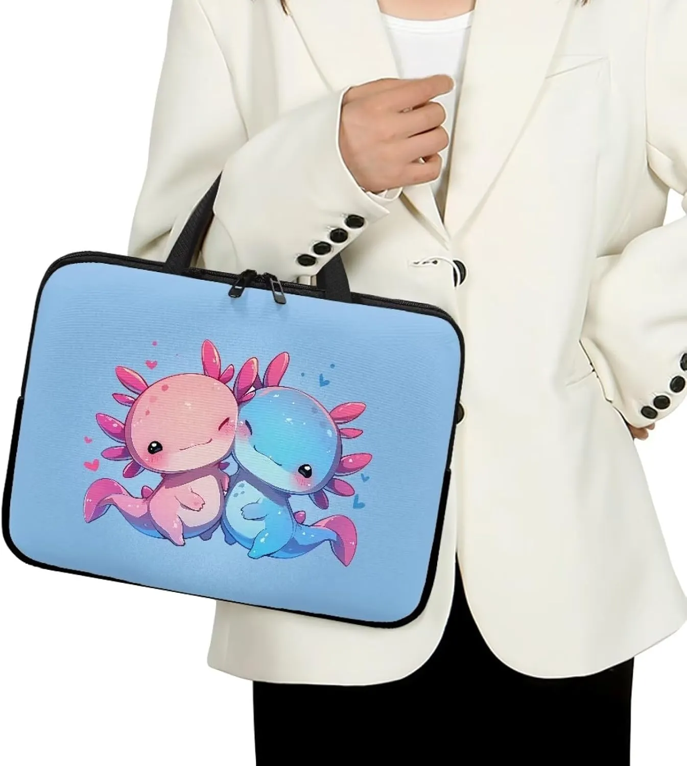 Cute Salamanders Print Handbag 10-17inch Laptop Bag for Girl Women Stylish Laptop Sleeve Bag Personalized Computer Carrying Gift for Women(Blue)