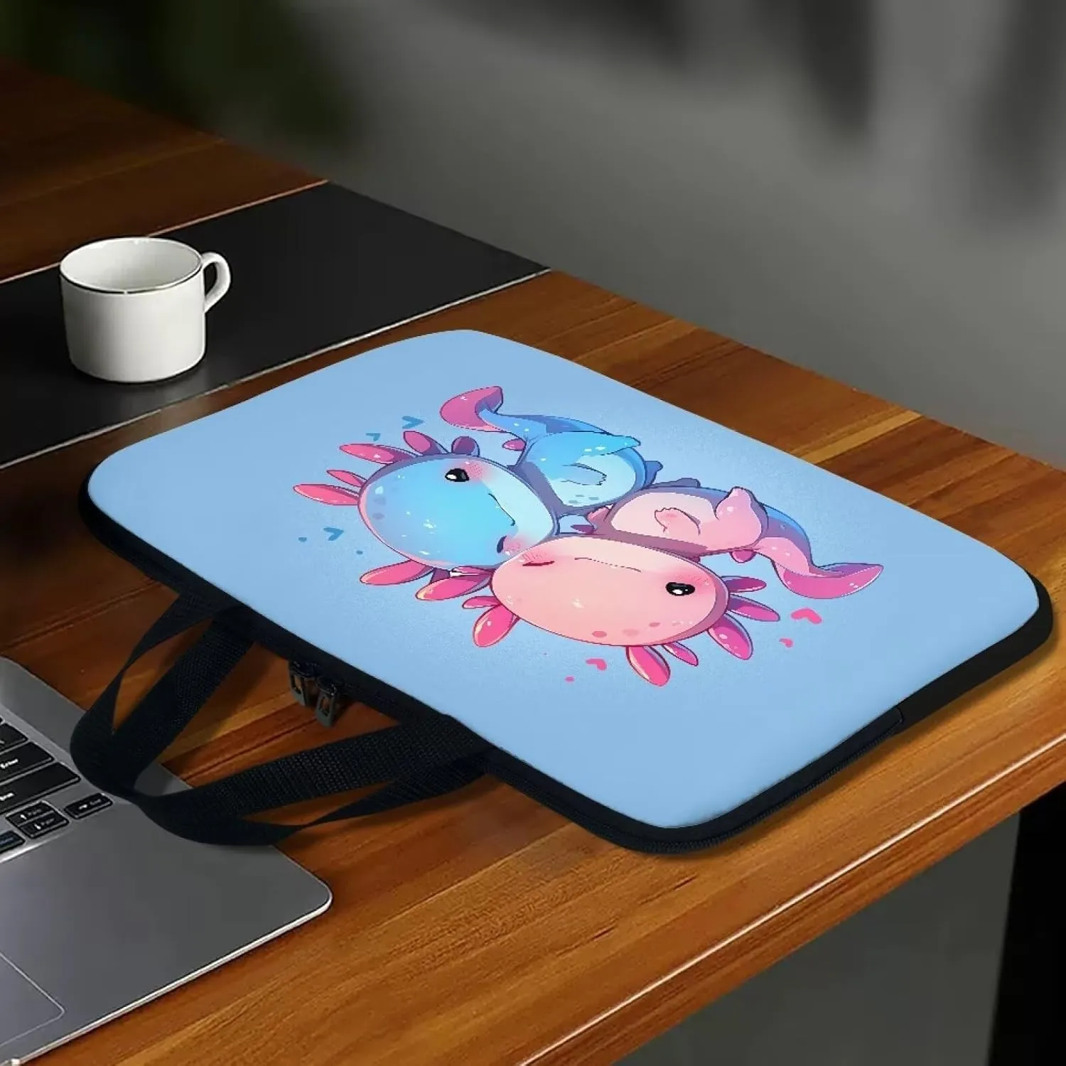 Cute Salamanders Print Handbag 10-17inch Laptop Bag for Girl Women Stylish Laptop Sleeve Bag Personalized Computer Carrying Gift for Women(Blue)