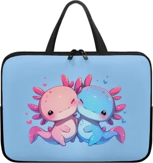 Cute Salamanders Print Handbag 10-17inch Laptop Bag for Girl Women Stylish Laptop Sleeve Bag Personalized Computer Carrying Gift for Women(Blue)