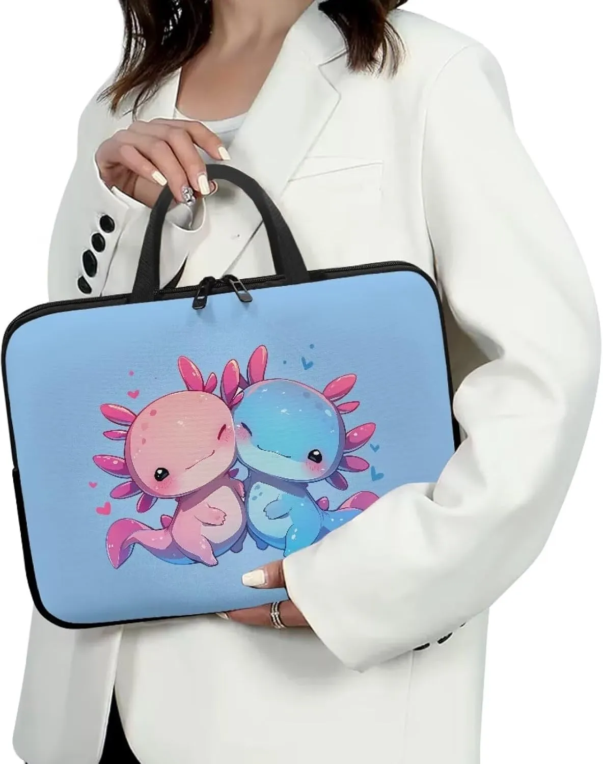Cute Salamanders Print Handbag 10-17inch Laptop Bag for Girl Women Stylish Laptop Sleeve Bag Personalized Computer Carrying Gift for Women(Blue)