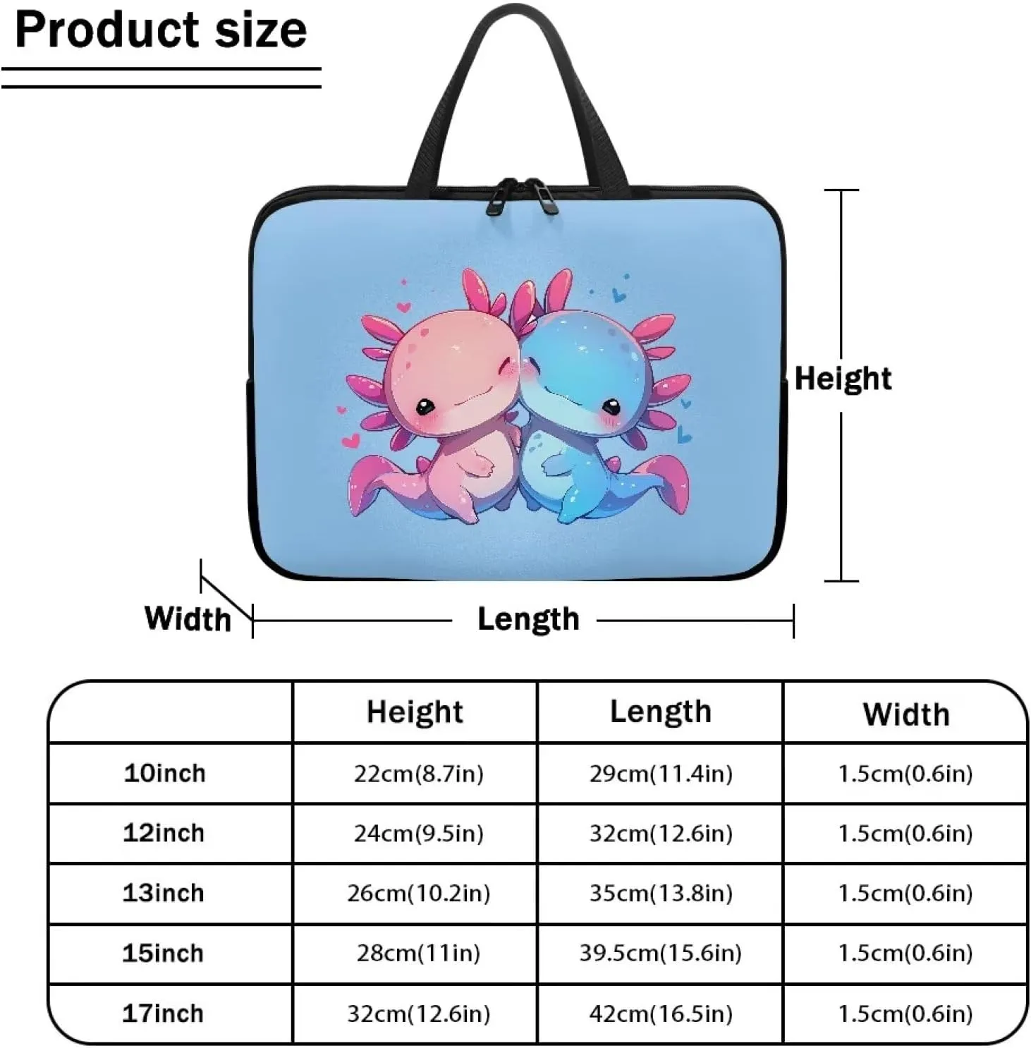Cute Salamanders Print Handbag 10-17inch Laptop Bag for Girl Women Stylish Laptop Sleeve Bag Personalized Computer Carrying Gift for Women(Blue)