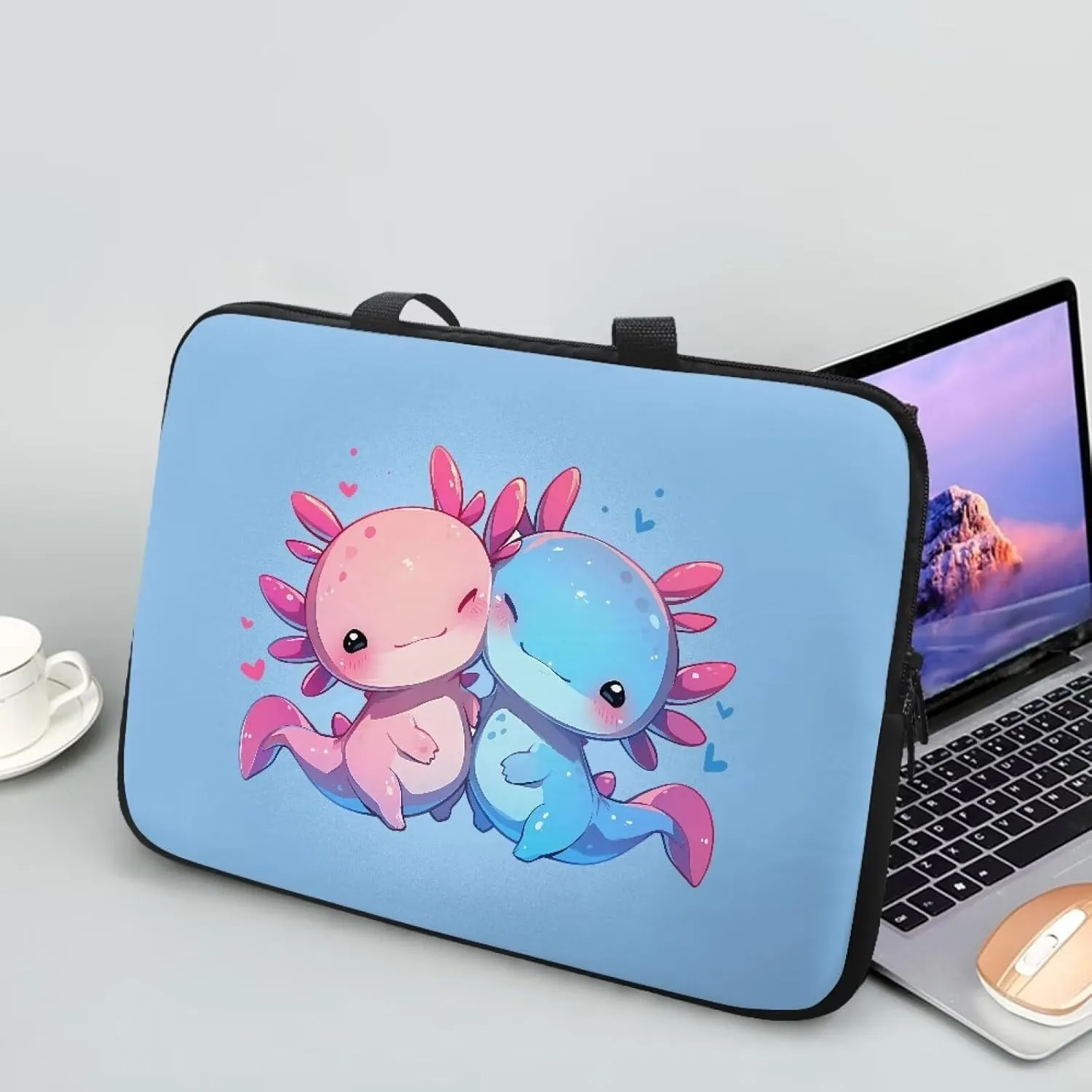 Cute Salamanders Print Handbag 10-17inch Laptop Bag for Girl Women Stylish Laptop Sleeve Bag Personalized Computer Carrying Gift for Women(Blue)