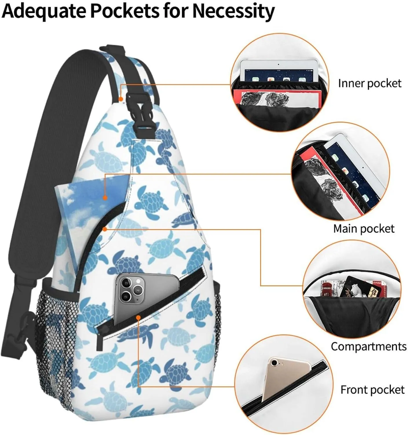 Cute Sea Turtles Crossbody Sling Bag Chest Bag Backpacks for Men Women Working,Travelling