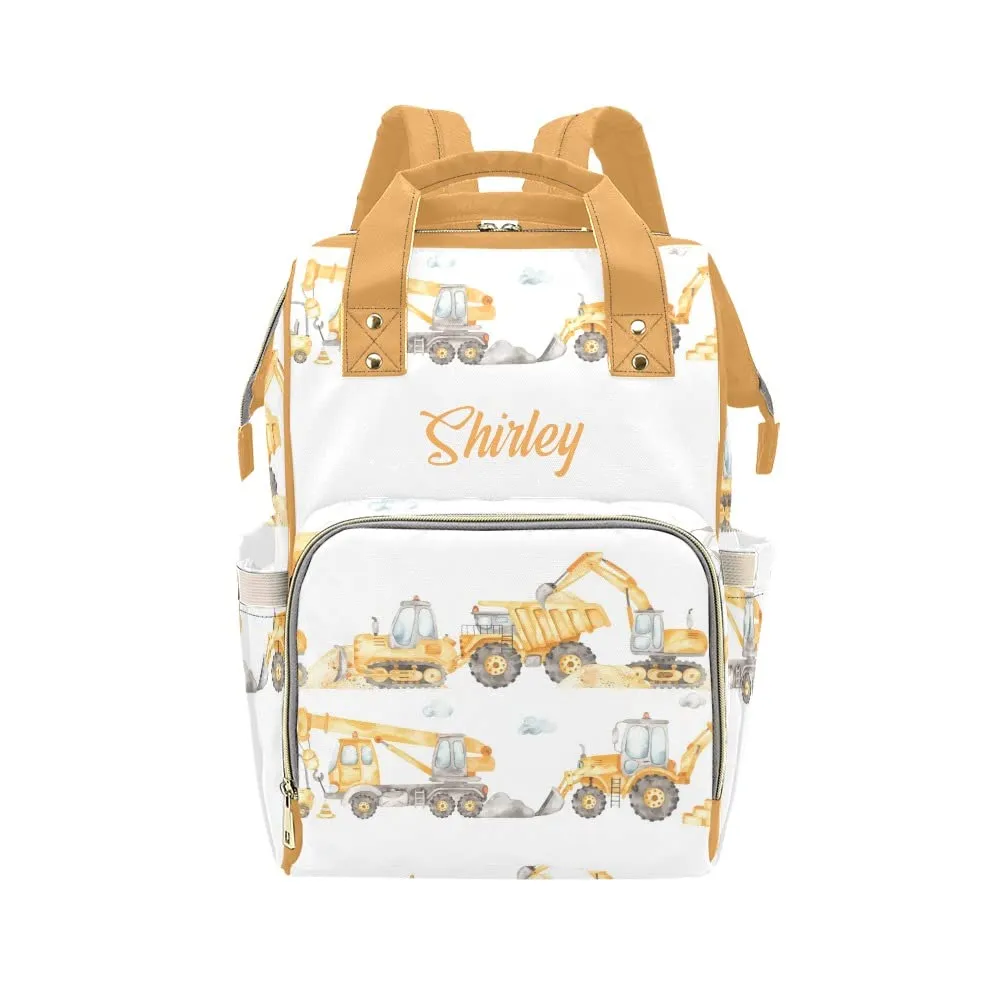 Cute Watercolor Excavator Diaper Bags Backpack with Name Personalized Baby Bag Nursing Nappy Bag Gifts