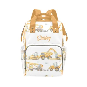 Cute Watercolor Excavator Diaper Bags Backpack with Name Personalized Baby Bag Nursing Nappy Bag Gifts