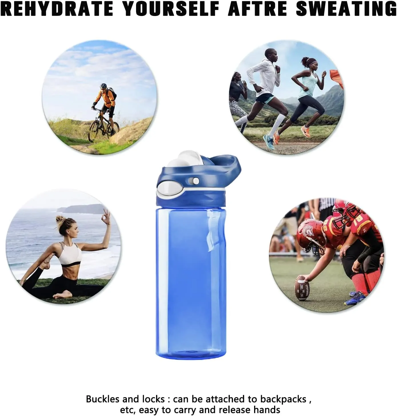 DEARART 16oz Blue Water Bottle Small Bottle With No Straw, Wide Mouth Easy Clean BPA Free Leak Proof, Has Handle Carry Easily, Suit Sports School Office Yoga Gym Home etc.