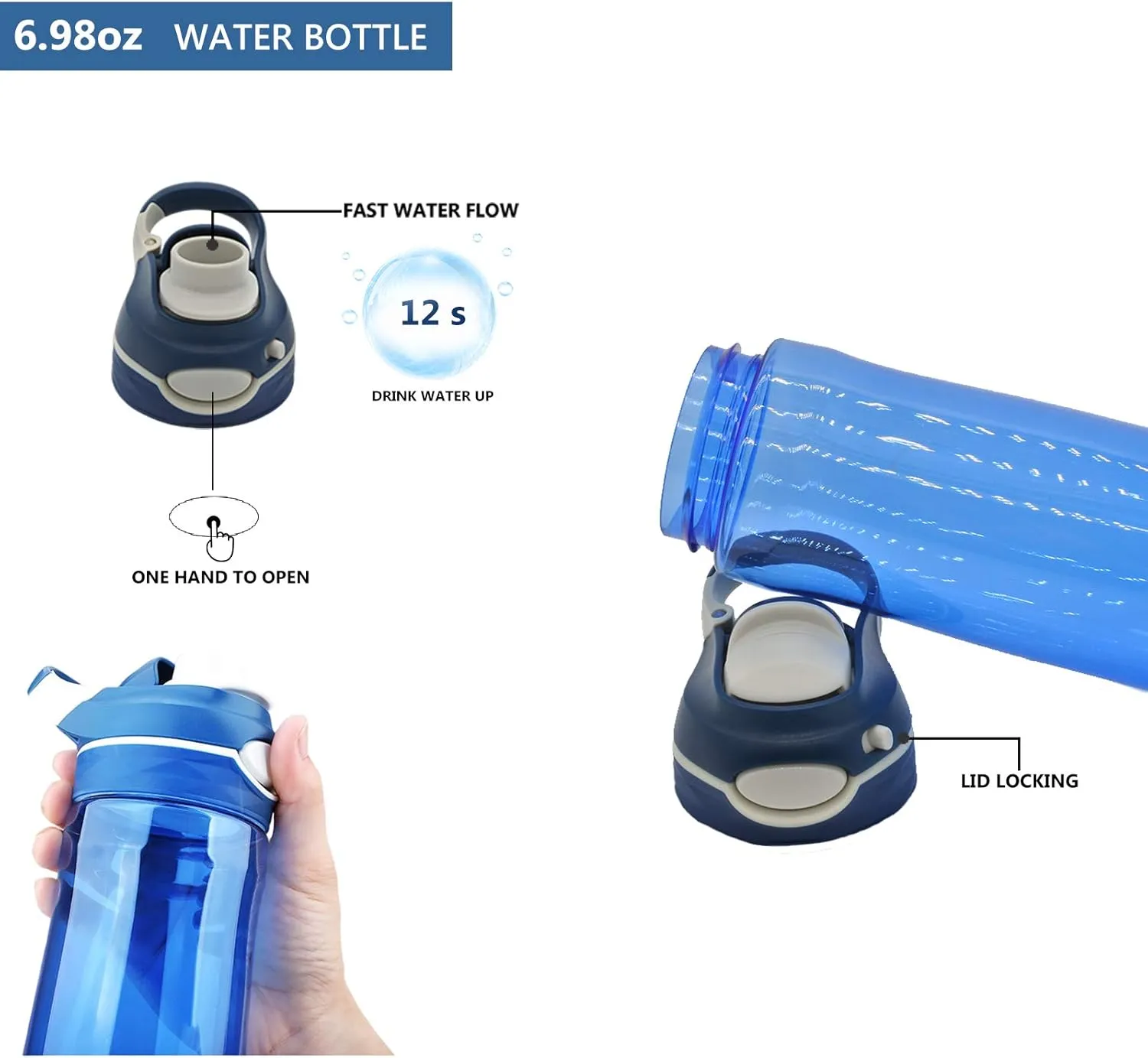 DEARART 16oz Blue Water Bottle Small Bottle With No Straw, Wide Mouth Easy Clean BPA Free Leak Proof, Has Handle Carry Easily, Suit Sports School Office Yoga Gym Home etc.