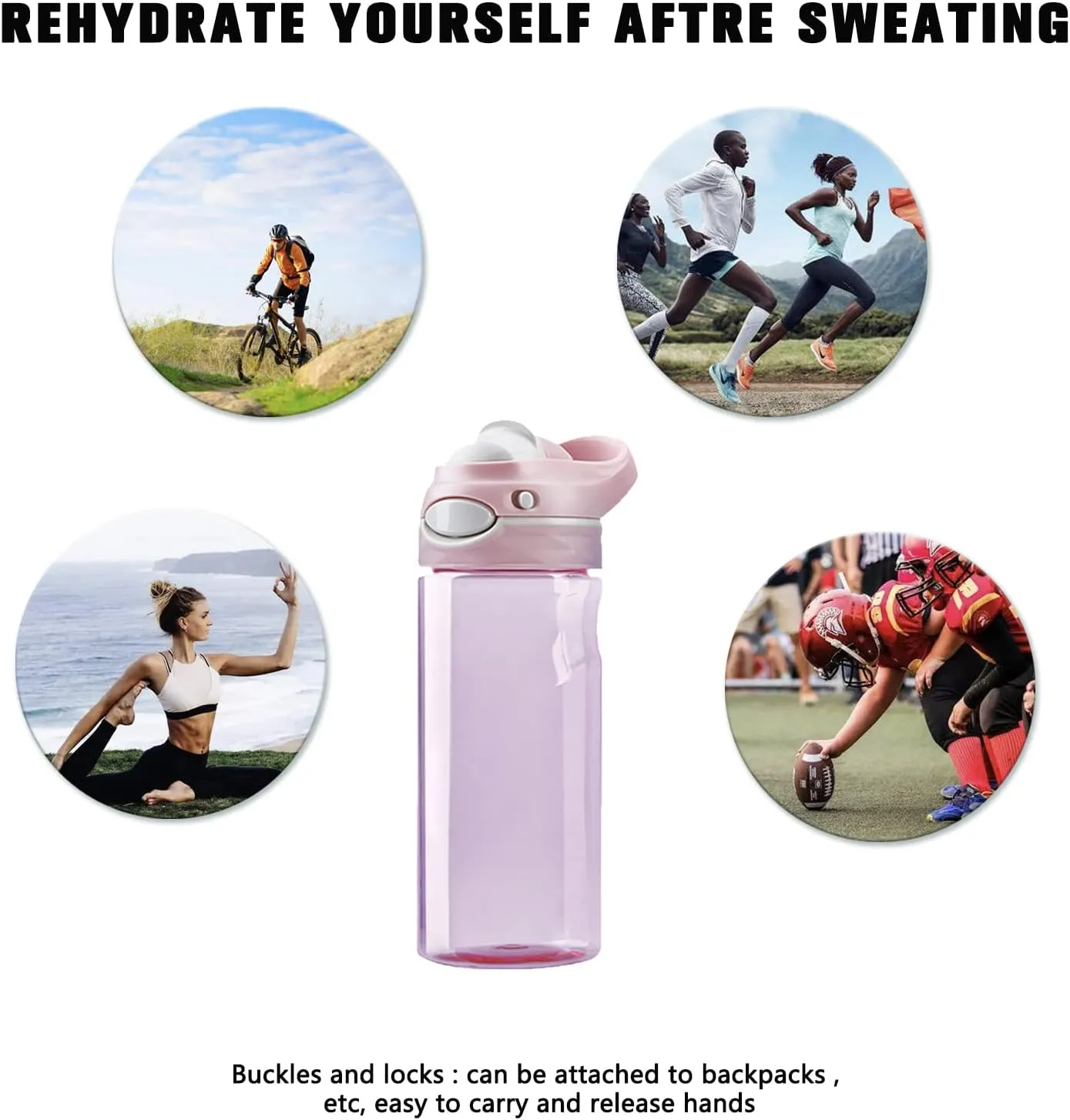 DEARART 16oz Pink Water Bottle Small Bottles With No Straw Wide Mouth Easy Clean, BPA Free Leak Proof One Hand Operation Carry Easily, Suit Sports School Office Yoga Gym Working etc, 500ml