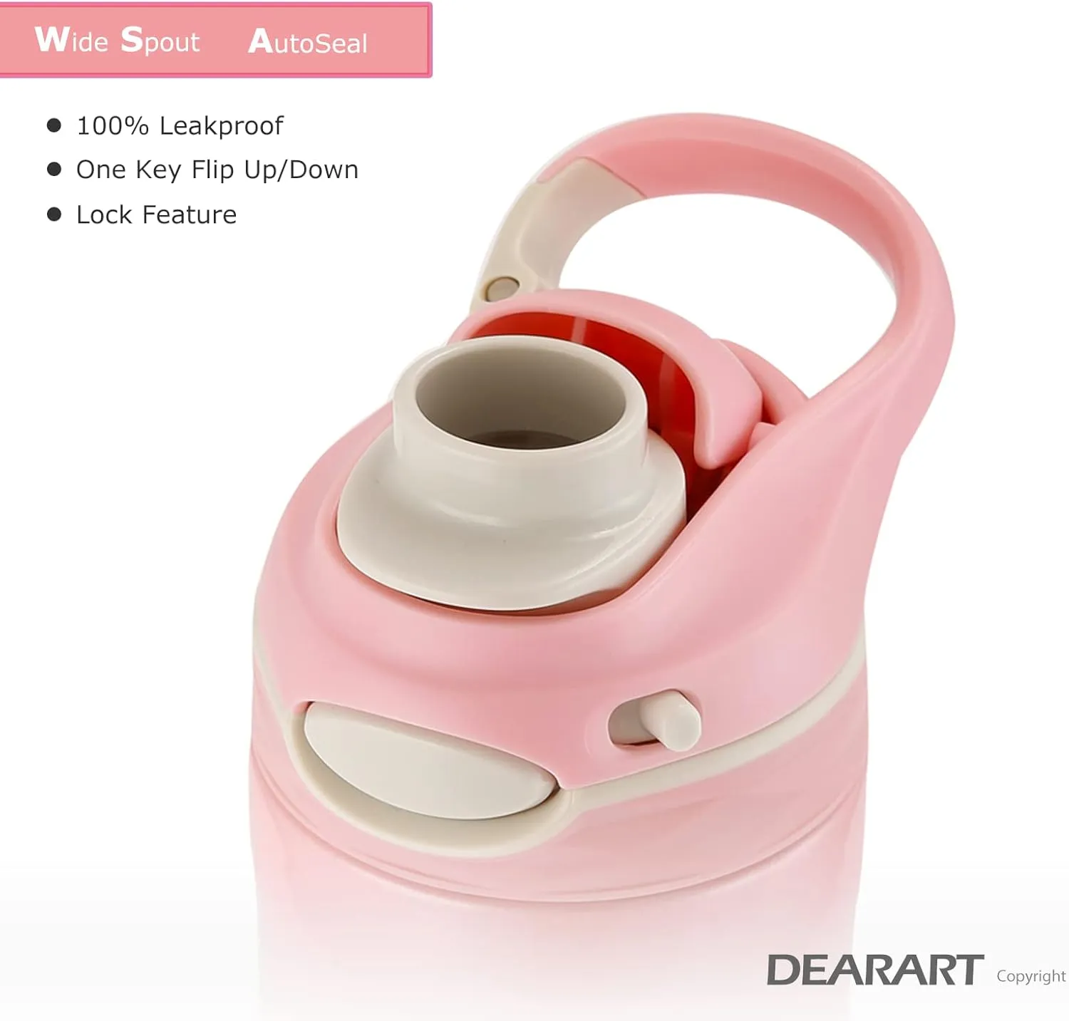 DEARART 16oz Pink Water Bottle Small Bottles With No Straw Wide Mouth Easy Clean, BPA Free Leak Proof One Hand Operation Carry Easily, Suit Sports School Office Yoga Gym Working etc, 500ml