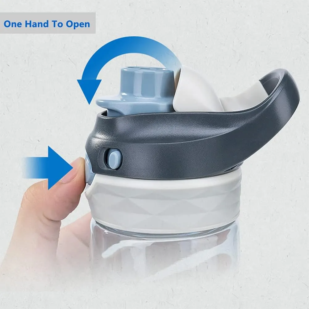 DEARART 2-Pack 16oz Blue Water Bottle and Grey Water Bottle No Straw Wide Mouth, BPA FREE Has Handle Small Clear Bottles Easy Carried, Suit Sports Office School Working etc.