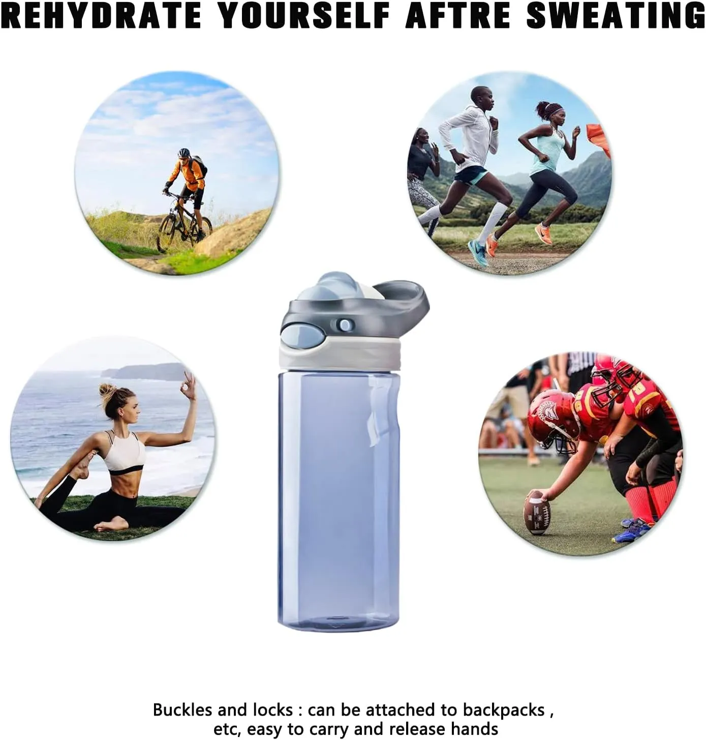 DEARART 2-Pack 16oz Blue Water Bottle and Grey Water Bottle No Straw Wide Mouth, BPA FREE Has Handle Small Clear Bottles Easy Carried, Suit Sports Office School Working etc.