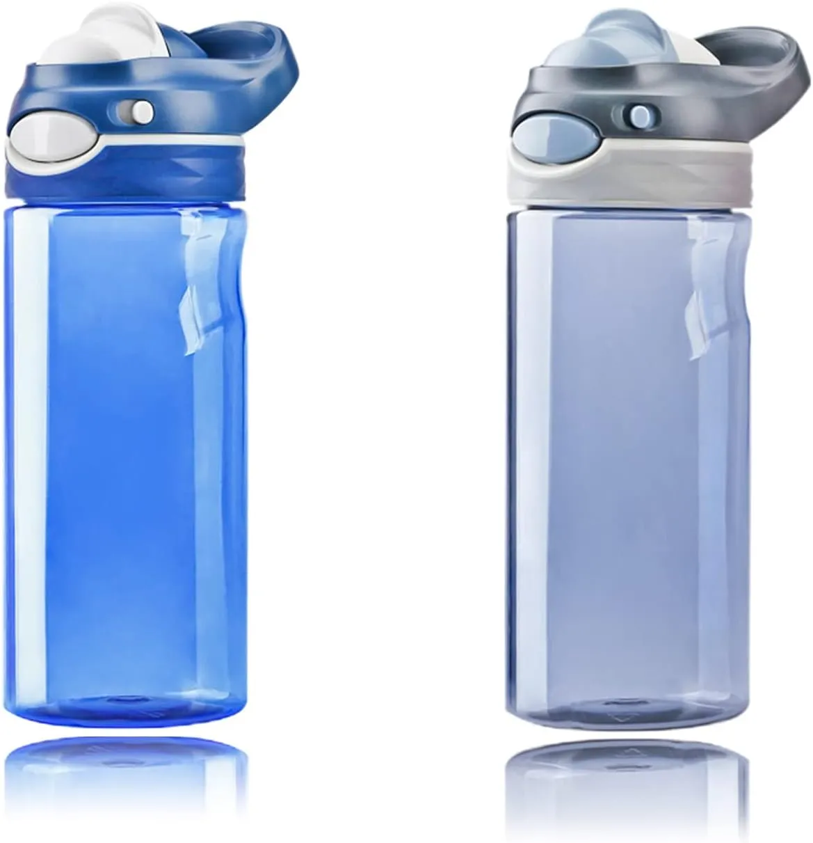 DEARART 2-Pack 16oz Blue Water Bottle and Grey Water Bottle No Straw Wide Mouth, BPA FREE Has Handle Small Clear Bottles Easy Carried, Suit Sports Office School Working etc.