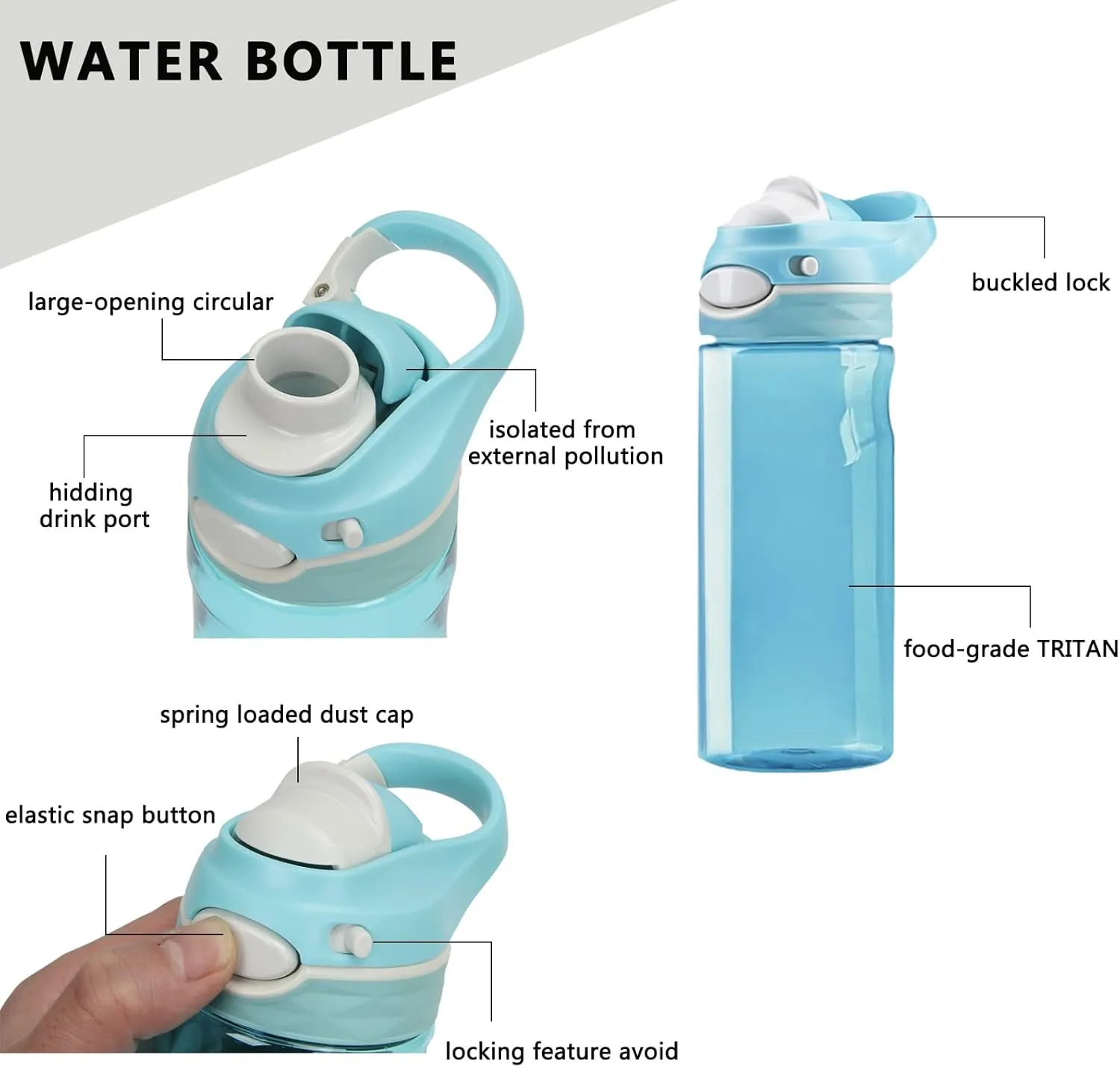 DEARART 2-Pack 16oz Blue Water Bottle and Sky Blue Water Bottle Without Straw Wide Mouth, BPA FREE Has Handle Small Clear Bottles with Handle Easy Carried, Suit Sports Office School Working etc.