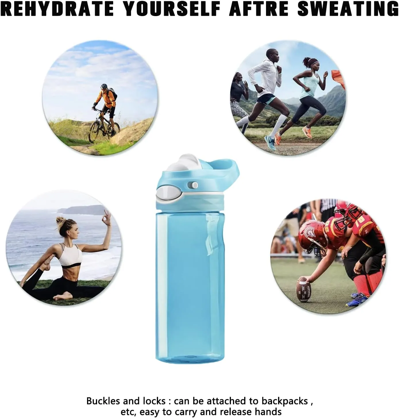 DEARART 2-Pack 16oz Blue Water Bottle and Sky Blue Water Bottle Without Straw Wide Mouth, BPA FREE Has Handle Small Clear Bottles with Handle Easy Carried, Suit Sports Office School Working etc.