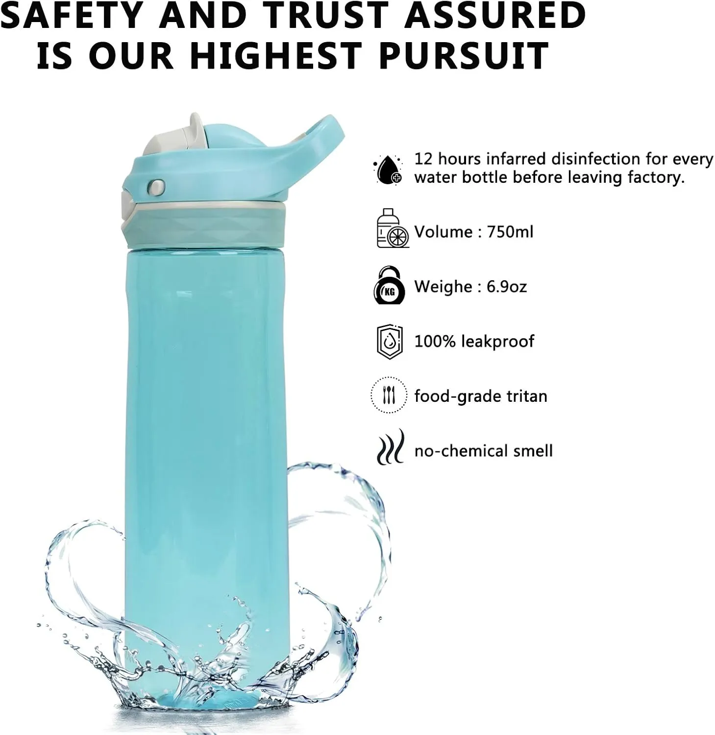 DEARART 2-Pack 26oz Blue Water Bottle and Sky Blue Water Bottle With No Straw, BPA FREE Leakproof Wide Mouth Has Handle, Easy Carried Suit Sports Travel Office School etc.