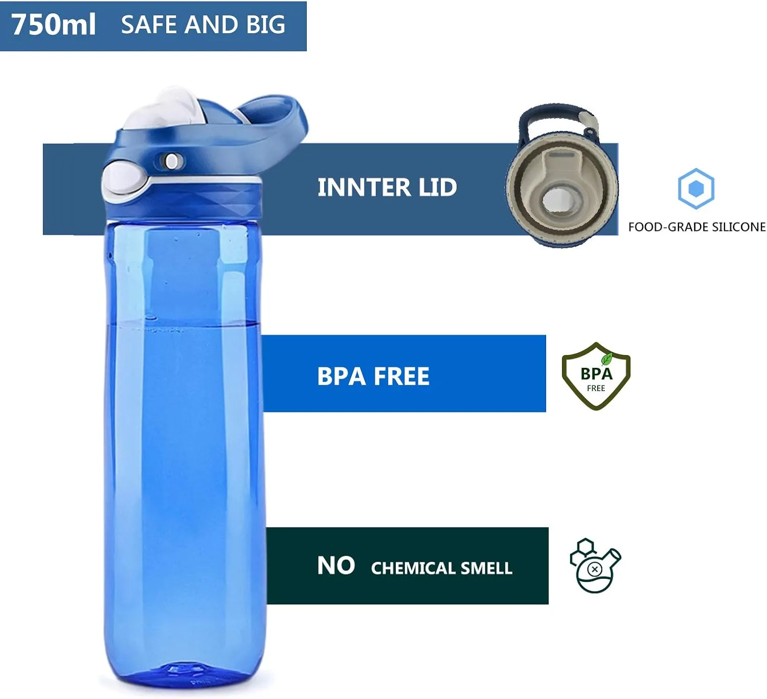 DEARART 2-Pack 26oz Blue Water Bottle and Sky Blue Water Bottle With No Straw, BPA FREE Leakproof Wide Mouth Has Handle, Easy Carried Suit Sports Travel Office School etc.