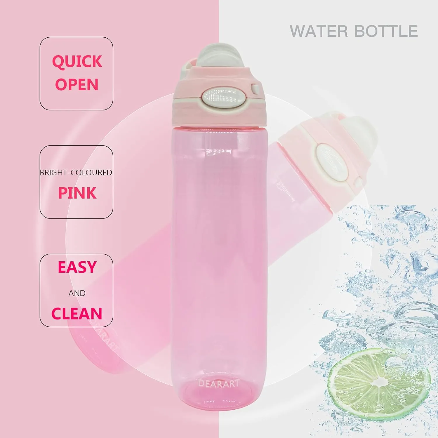 DEARART 2-Pack 26oz Grey Water Bottle and Pink Water Bottles Without Straw, AUTOSPOUT BPA FREE Has Handle Easy Carried, Suit Office Gym Work School Travel etc.