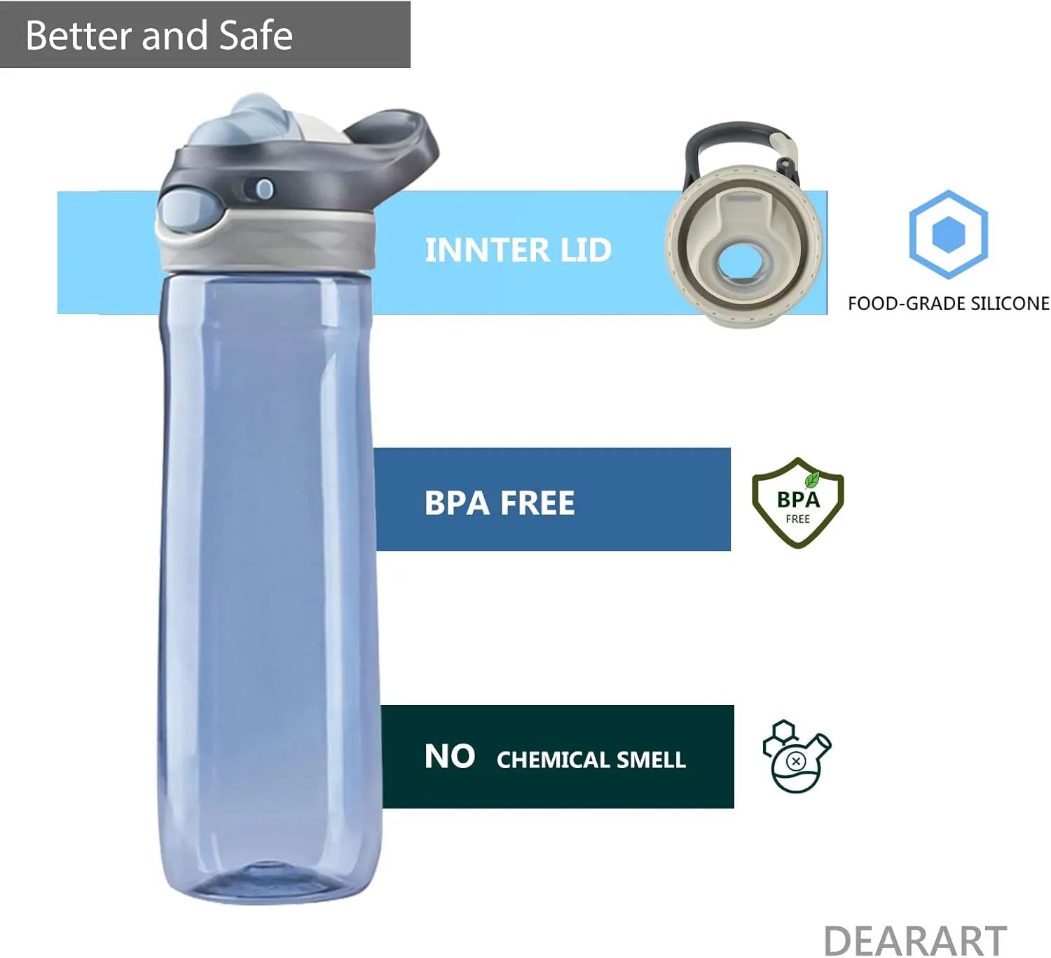DEARART 2-Pack 26oz Grey Water Bottle and Pink Water Bottles Without Straw, AUTOSPOUT BPA FREE Has Handle Easy Carried, Suit Office Gym Work School Travel etc.