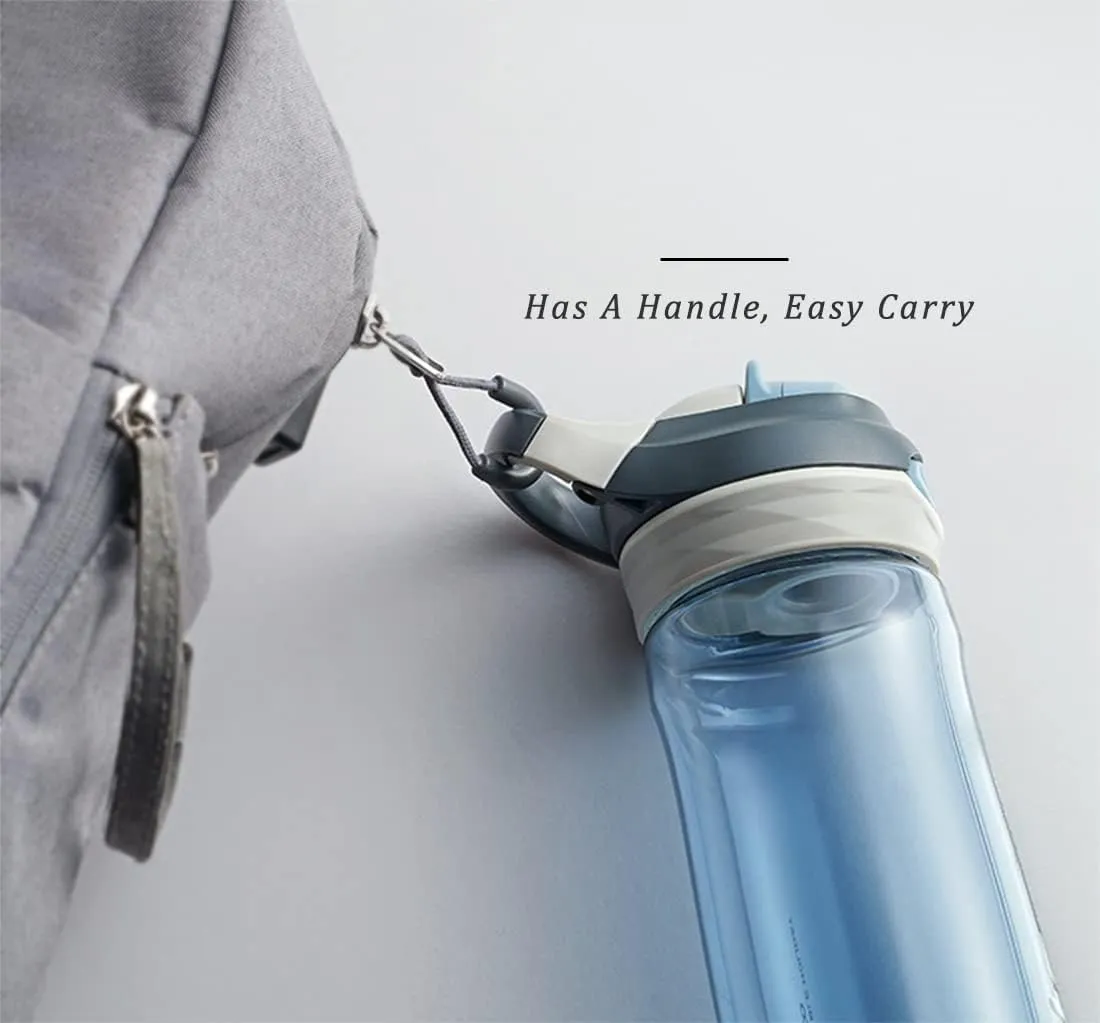 DEARART 2-Pack Grey and Sky Blue Water Bottles, 16oz Clear Bottles No Straw BPA FREE Lock Leakproof Wide Mouth, Has Handle Easy Carried, Suit School, Gym, Sports, Work etc.