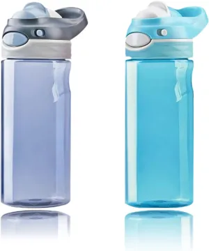 DEARART 2-Pack Grey and Sky Blue Water Bottles, 16oz Clear Bottles No Straw BPA FREE Lock Leakproof Wide Mouth, Has Handle Easy Carried, Suit School, Gym, Sports, Work etc.