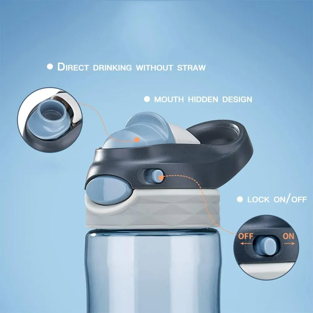 DEARART 26oz Grey Water Bottle No Straw, Clear Bottles with Handle Easy Carried, Wide Mouth AUTOSPOUT Leak Proof Locking Button Flip Up Lid, Suit Sports School Travel Office Gym etc.