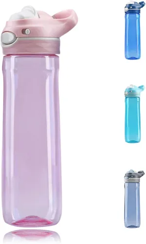 DEARART 26oz Water Bottle No Straw, 100% Leakproof Clear Bottles with Handle Easy Carried, Wide Mouth AUTOSPOUT Lock Button Flip Up Lid, Suit Sports School Travel Office Gym, Pink