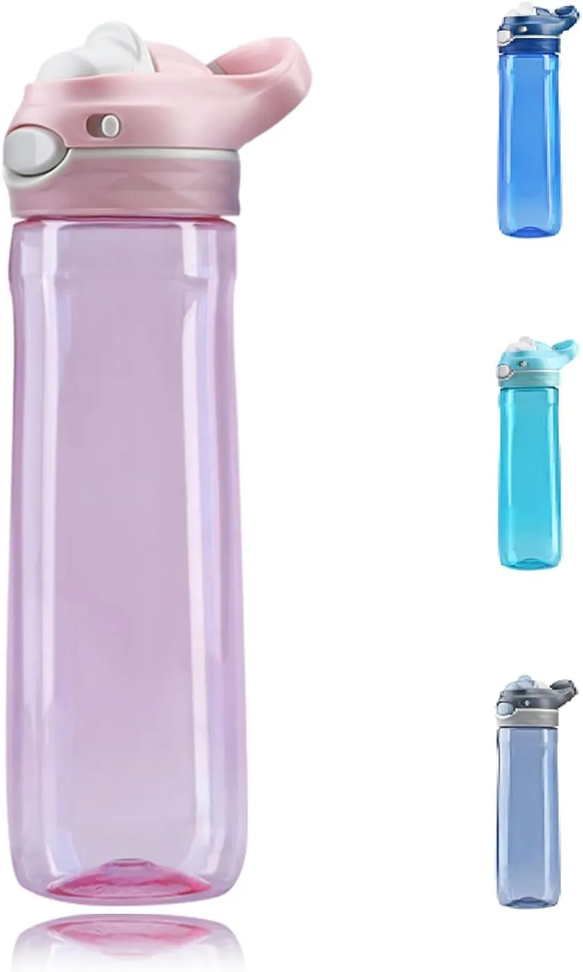 DEARART 26oz Water Bottle No Straw, 100% Leakproof Clear Bottles with Handle Easy Carried, Wide Mouth AUTOSPOUT Lock Button Flip Up Lid, Suit Sports School Travel Office Gym, Pink