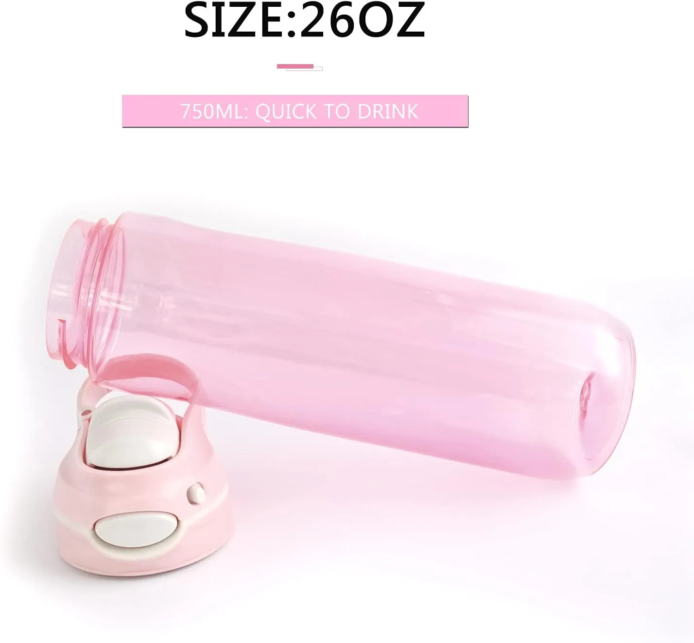 DEARART 26oz Water Bottle No Straw, 100% Leakproof Clear Bottles with Handle Easy Carried, Wide Mouth AUTOSPOUT Lock Button Flip Up Lid, Suit Sports School Travel Office Gym, Pink