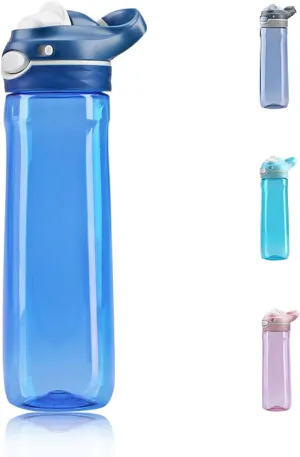 DEARART Blue Water Bottle No Straw, 100% Leakproof Clear Bottles with Handle Easy Carried, Wide Mouth AUTOSPOUT Lock Button Flip Up Lid, Suit Sports School Travel Office Gym, 26oz
