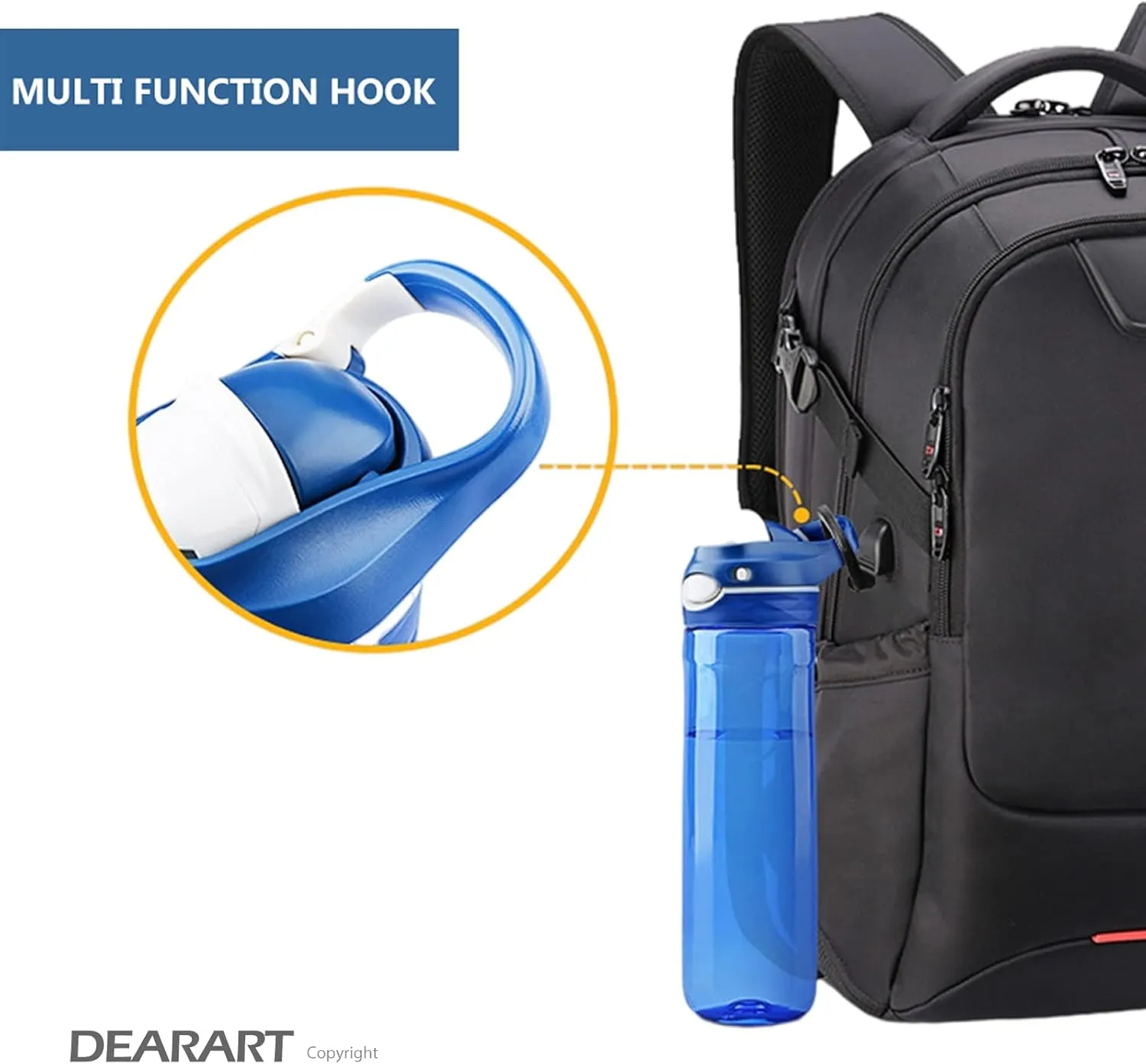 DEARART Blue Water Bottle No Straw, 100% Leakproof Clear Bottles with Handle Easy Carried, Wide Mouth AUTOSPOUT Lock Button Flip Up Lid, Suit Sports School Travel Office Gym, 26oz