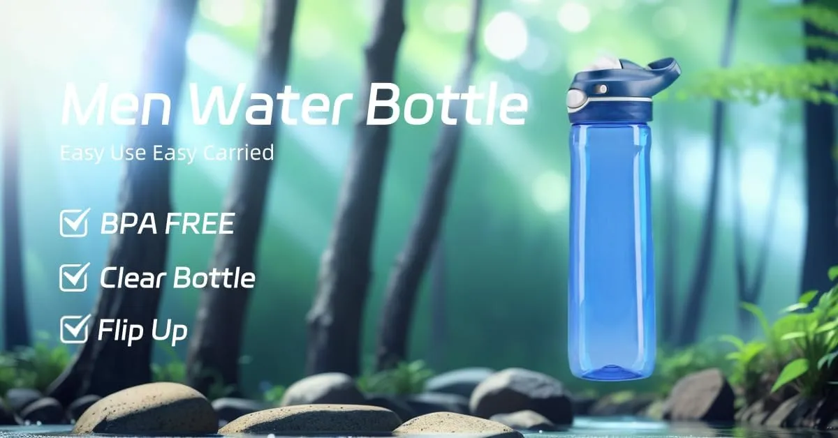 DEARART Blue Water Bottle No Straw, 100% Leakproof Clear Bottles with Handle Easy Carried, Wide Mouth AUTOSPOUT Lock Button Flip Up Lid, Suit Sports School Travel Office Gym, 26oz