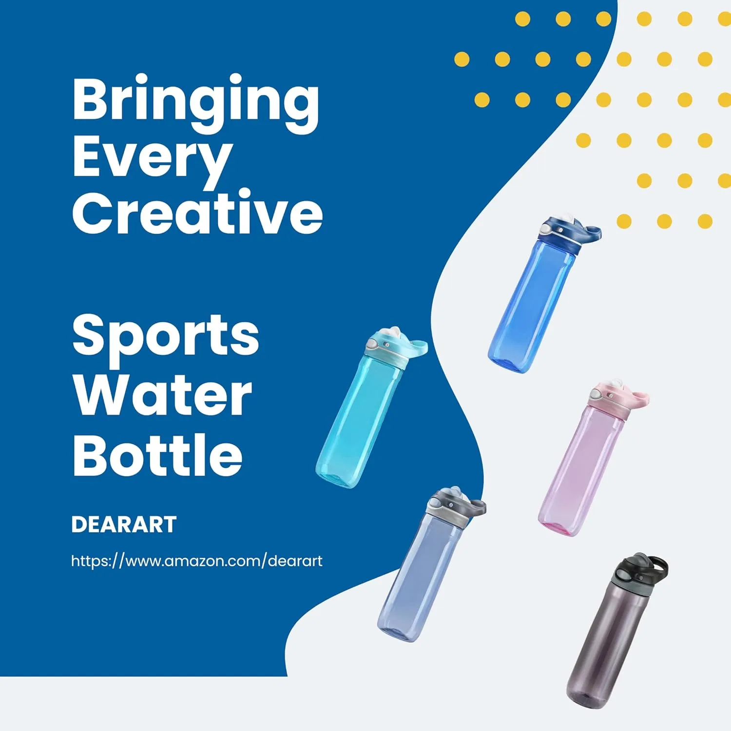 DEARART Blue Water Bottle No Straw, 100% Leakproof Clear Bottles with Handle Easy Carried, Wide Mouth AUTOSPOUT Lock Button Flip Up Lid, Suit Sports School Travel Office Gym, 26oz
