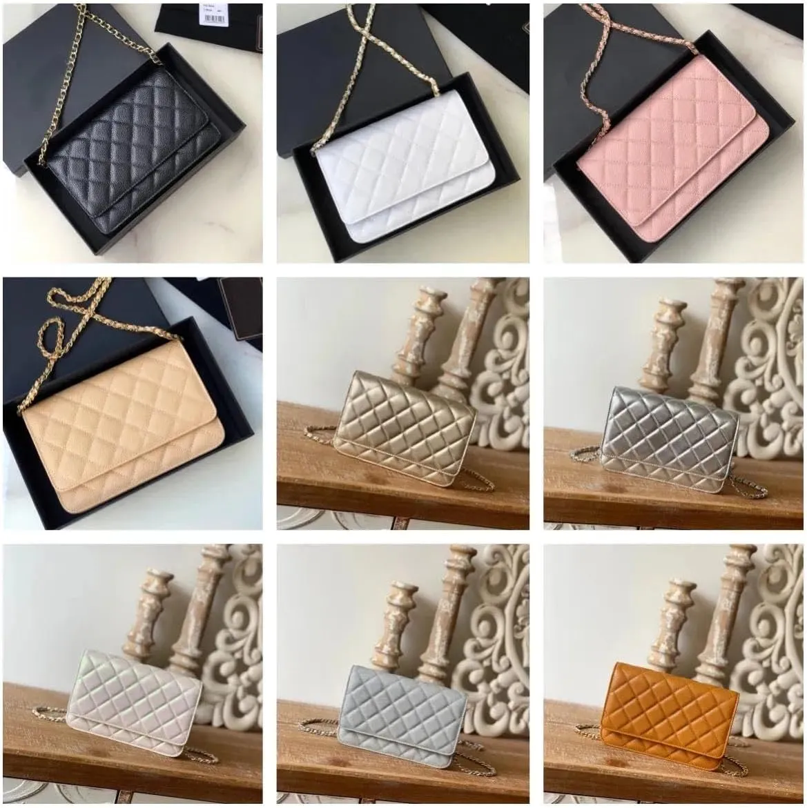 Designer Women’s Chain Wallet - Classic Mini Sheepskin Coin Purse, Luxury Leather Clutch with Gift Box, for Daily Use & Gifts