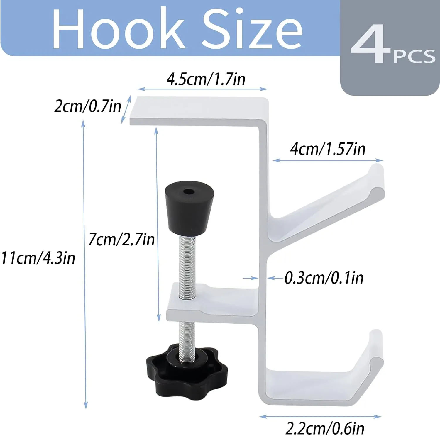 Desk Mount Bag Holder Hook Clamp,On Backpack Hanger Portable Desk Mount Headphones Holder for Reduce Desk Clutter Table Desk Table Hanging Storage (4 Pcs-Double Hook White)