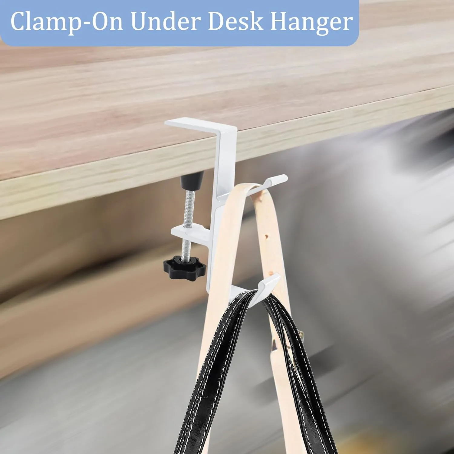 Desk Mount Bag Holder Hook Clamp,On Backpack Hanger Portable Desk Mount Headphones Holder for Reduce Desk Clutter Table Desk Table Hanging Storage (4 Pcs-Double Hook White)