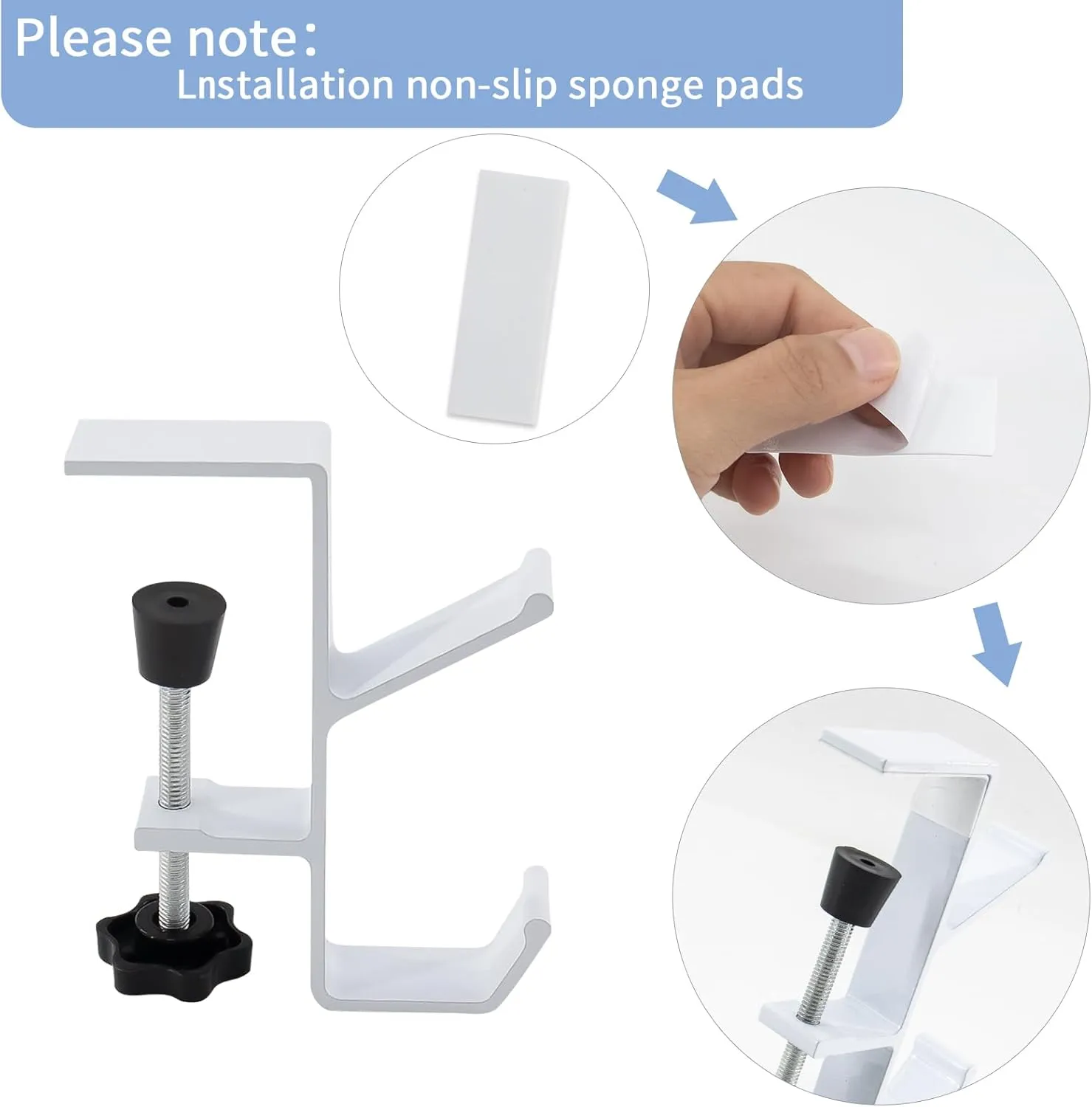 Desk Mount Bag Holder Hook Clamp,On Backpack Hanger Portable Desk Mount Headphones Holder for Reduce Desk Clutter Table Desk Table Hanging Storage (4 Pcs-Double Hook White)