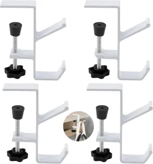 Desk Mount Bag Holder Hook Clamp,On Backpack Hanger Portable Desk Mount Headphones Holder for Reduce Desk Clutter Table Desk Table Hanging Storage (4 Pcs-Double Hook White)